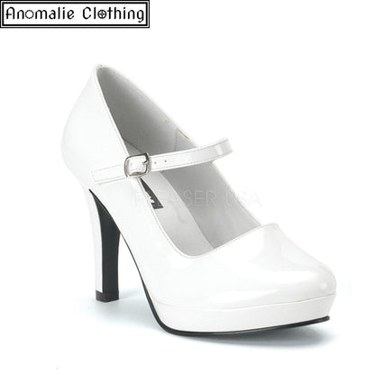 Contessa Mary Jane Pumps in White Patent Faux Leather