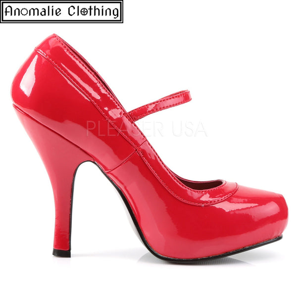 Pretty Mary Jane Pumps in Red Patent Faux Leather
