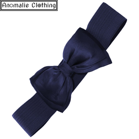 Bella Wide Belt with Bow in Navy Blue