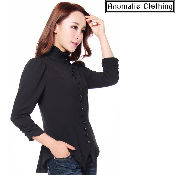 Steampunk Blouse with Ruched Sleeves in Black