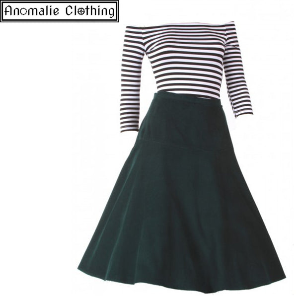 Ella Vintage Inspired Flared Skirt in Dark Green - 1 Size UK 20 (AU 18) Left!