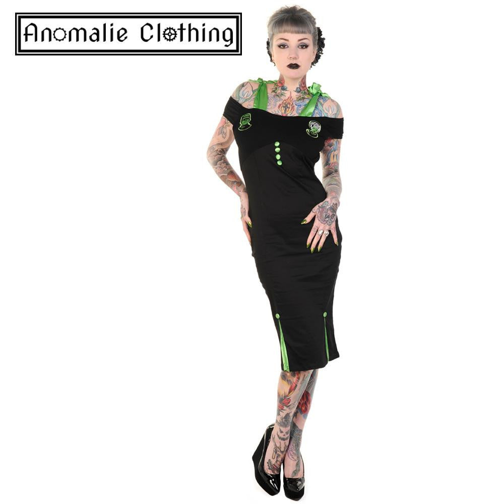 Green & Black Frankenstein and Bride Pencil Dress