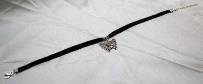 Silver Filigree Butterfly Pendant on Burgundy Velvet Choker